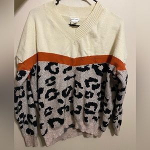 Cream, burnt orange and leopard sweater